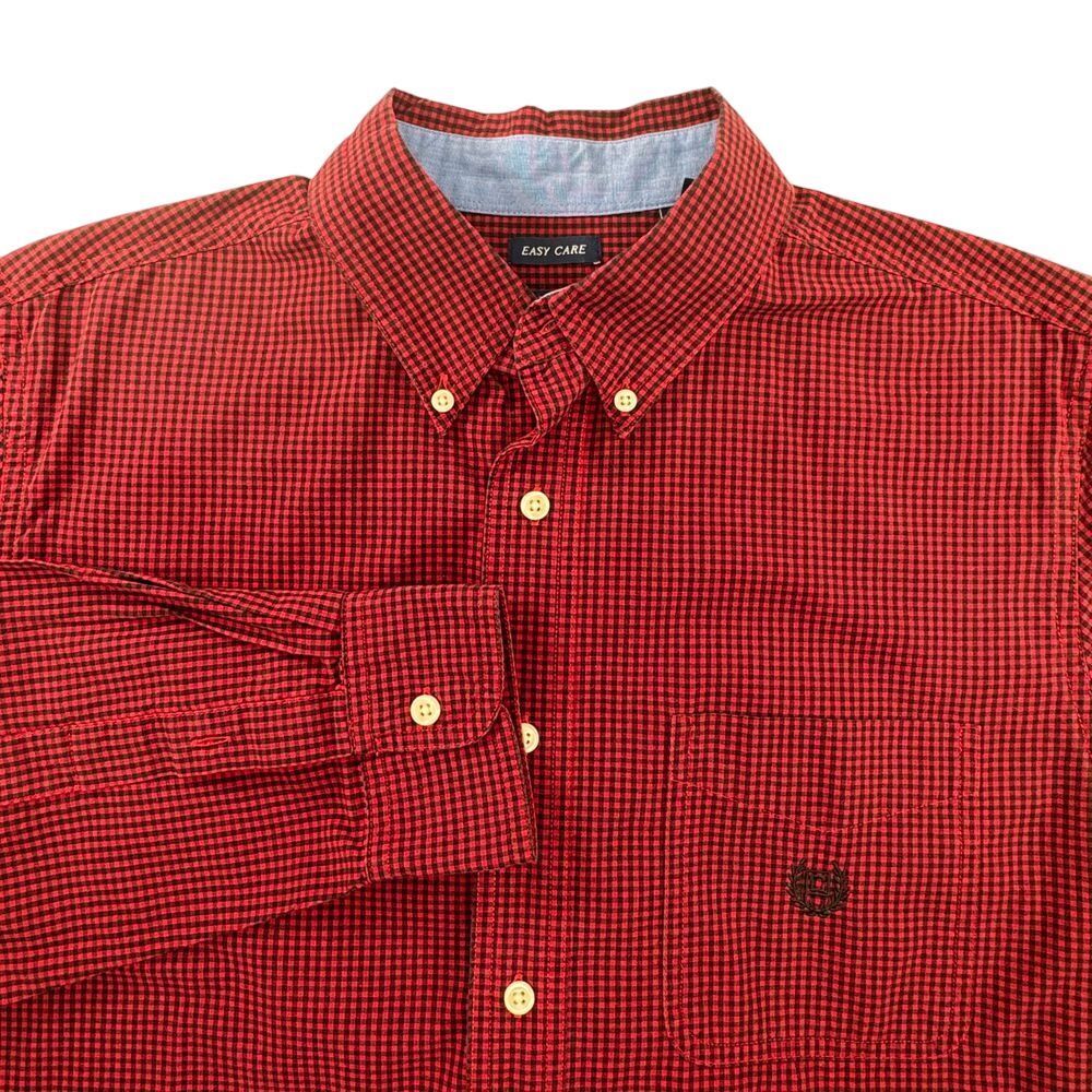 Chaps Easy Care Button‎ Down Shirt Red Gingham Check Long Sleeve - M